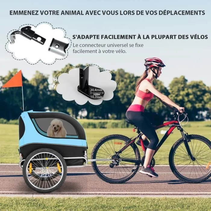 COSTWAY Remorque de Vélo pour Animaux de Compagnie jusqu'à 40 KG avec Roues de 50 cm et Toit Ouvrant pour Chiens/Chats, Bleu-1