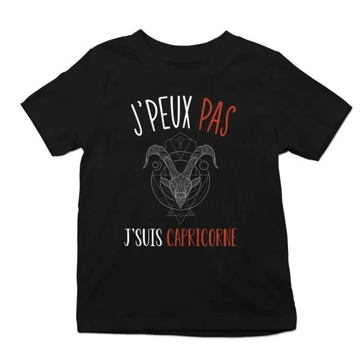 T-shirt enfant - J'peux pas J'suis Capricorne - Noir - Manches courtes - Col arrondi - Regular-0