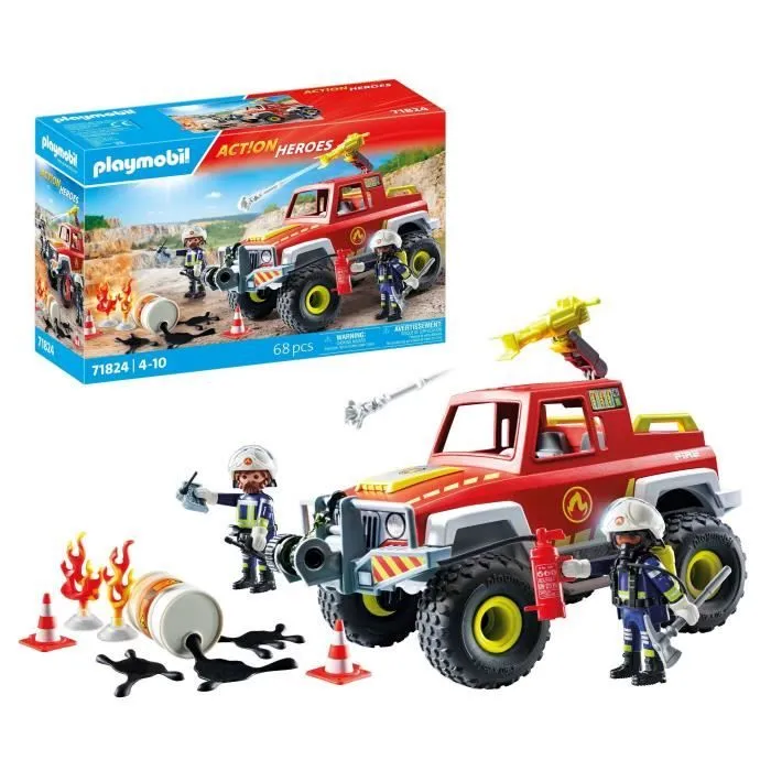 PLAYMOBIL 71824 Véhicule de pompiers avec bidon d'essence enflammé, Action Heroes, Les pompiers, 68 pièces, Dès 4 ans-3