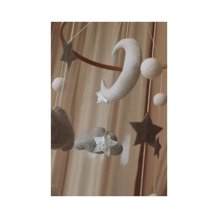 Mobile Musical Bébé - Mobile bébé Moon And Stars fait main - mobile musical pour lit-1