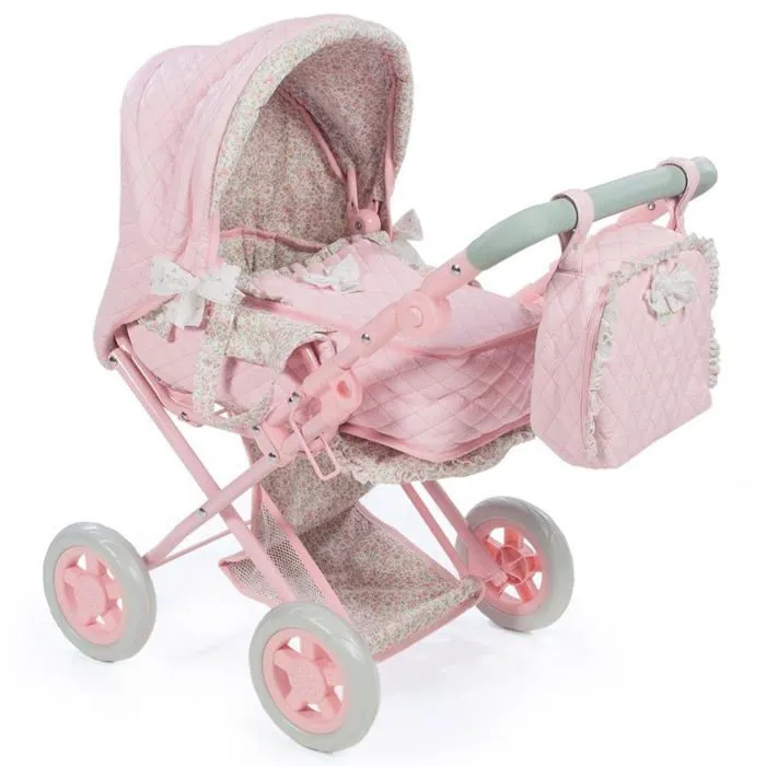 La nina - 65076 - Diset- Coucou avec Roues en Cuir Rose Fleur PEQ. (37 x 65 x 44 cm) Poussette pour poupees, , Multicolore-0