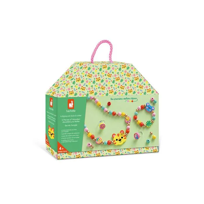4 Bijoux en Bois à Créer Secret Jungle - Les Premiers Ateliers Bijoux - Création Bijoux DIY - Kit Loisir Créatif - Dès 4 ans-0