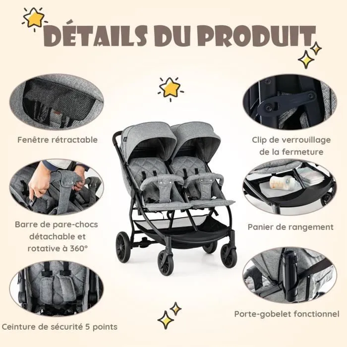 Poussette double de 0 à 3 ans clearance