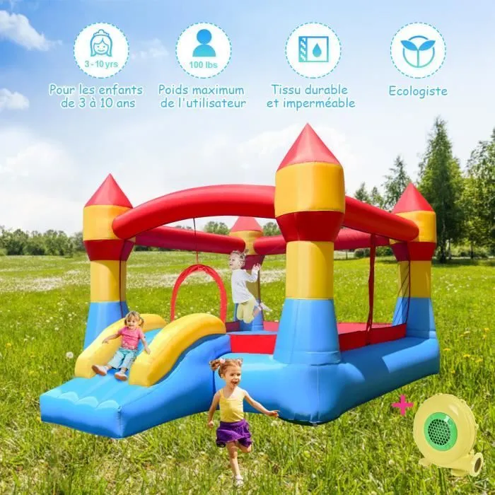 Château Gonflable pour Enfant avec Souffleur 480W,Toboggan pour en Tissu Oxford Inclus. Kit de Réparation Charge 3 Enfans de 45KG-1