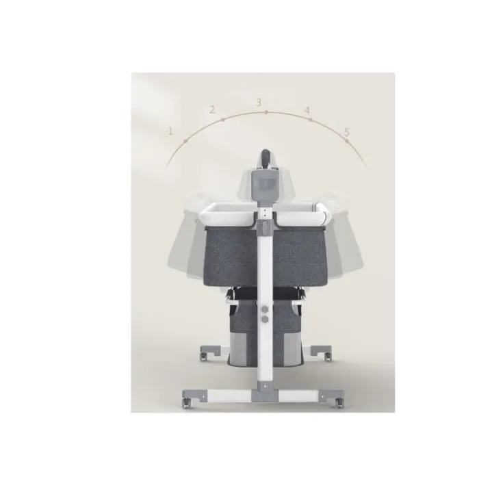Berceau électrique multifonctionnel pour bébé, lit-balançoire 3 en 1, de voyage, avec lit de chevet respirant, de bonne qualité gris-3