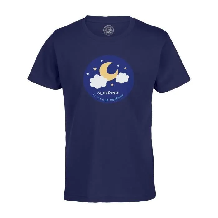 T-shirt Enfant Bleu Sleeping is a Valid Pastime Humour Illustration Imagination Minimaliste-0