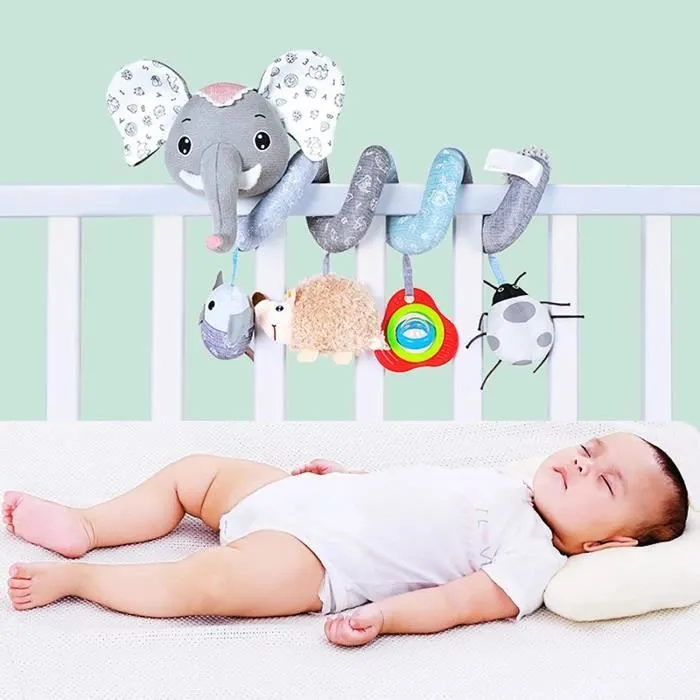 Spirale Jouets, Jouets pour bébés, Spirale d’activité avec Jouets à Suspendre à la Poussette pourjouets de poussette d'éléphant gris-3
