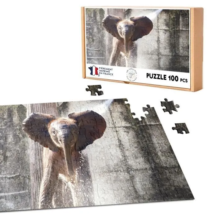 Puzzle Classique 100 pièces Bebe Elephant Elephanteau Douche Joue Avec De L'Eau Mignon-0