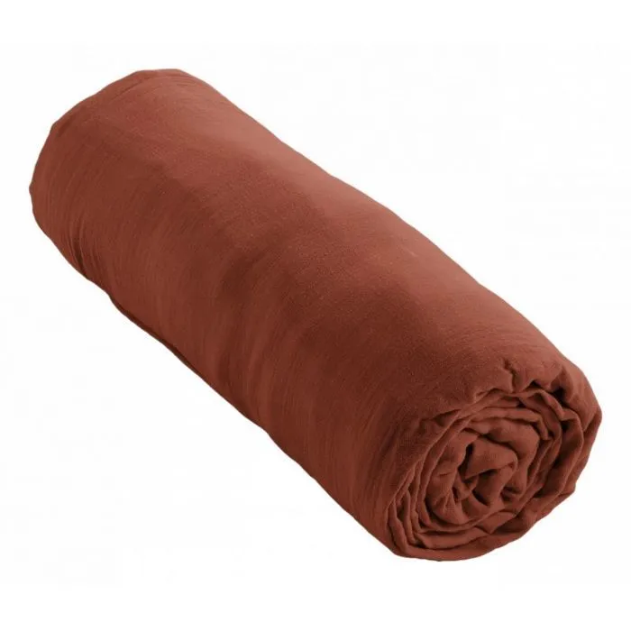 Drap housse "Gaïa" toutes dimensions "Gaze de Coton" - Gaïa Terracotta - 140 x 200 cm bonnet de 30 cm-1