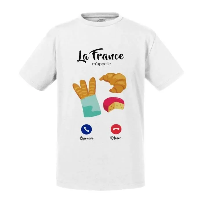 T-shirt Enfant Blanc La France M'Appelle Gastronomie Baguette Croissant-0