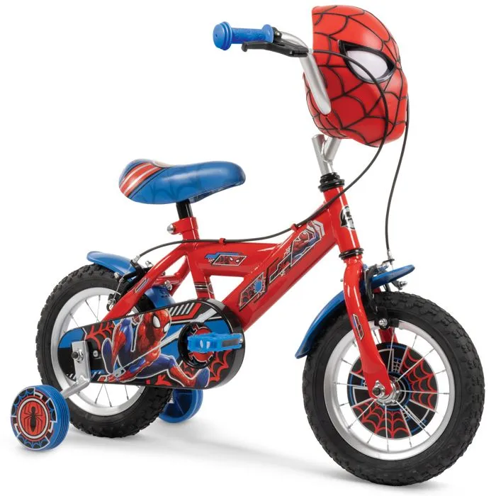 Vélo Enfant Spiderman - Roues 12" - Age 3 à 5 ans - 2 Freins - Stabilisateurs - Rouge et Bleu - Produit HUFFY-0