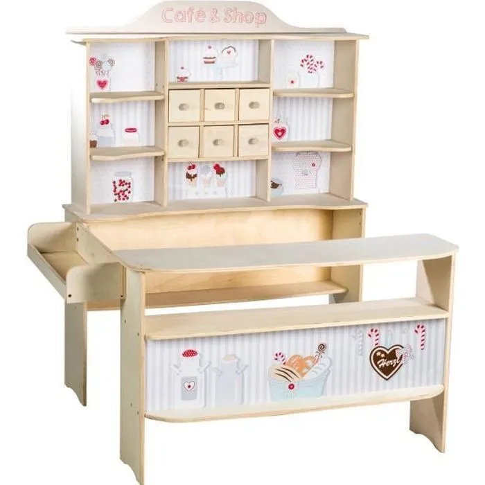 ROBA Marchande en Bois Café & Shop - Jouet d'Imitation - Naturel - À Partir de 3 Ans-0