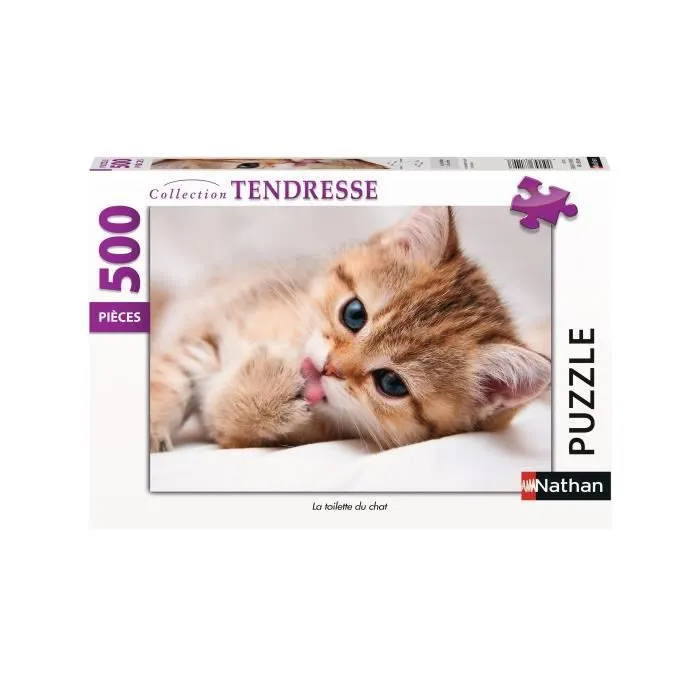 Puzzle 500 pièces - La toilette du chat - Nathan - Animaux - Mixte - Dès 10 ans-0