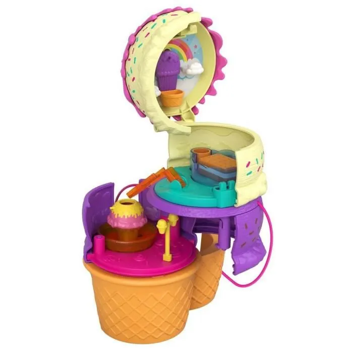 Polly Pocket - Coffret Multifacettes Glace, 3 niveaux et 25 accessoires surprise dont Polly et Lila - Mini-Poupée - Dès 4 ans-1