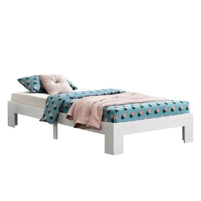 Cadre de Lit Simple Raisio en Pin 100 x 200 cm Blanc [en.casa]-1
