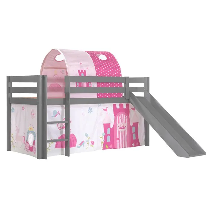 Lit Mi-Hauteur - Vipack - Pino - Toboggan - Sommier Inclus - Housse Princesse - Gris-0