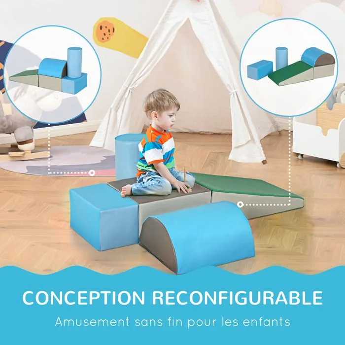 5PCS Module motricité bébé HOMCOM parcours motricité bébé en mousse EPE pour enfants d'âge préscolaire, multicolore-5