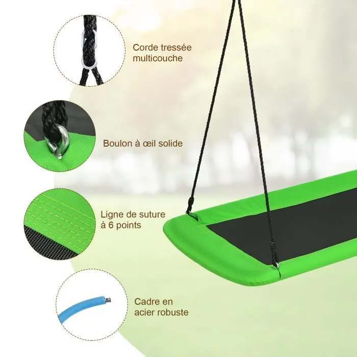 COSTWAY Balançoire Nid Extérieur en Plate-forme-en Tissu Oxford-Cordes de Suspension Hauteur Réglable 100-180CM-Charge 150KG-Vert-2