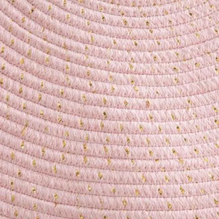 Tapis à Frange Lurex - PARIS PRIX - Rond - 90 cm - Coton - Naturel - Rose-1