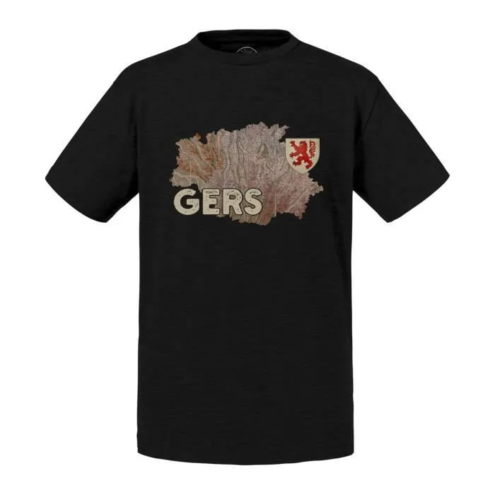 T-shirt Enfant Noir Gers 32 Département Auch Carte Ancienne Occitanie-0