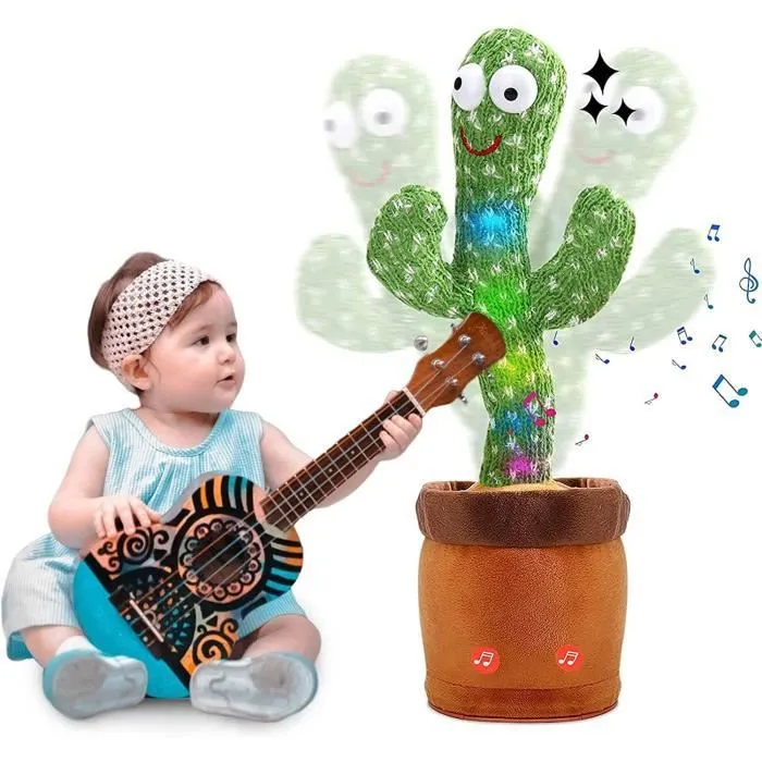 Cactus Qui Danse et Répète Francais,Le Cactus Qui Parle et Qui Danse,Talking Cactus Peluche Musical Bebe,Jouet Cactus Qui Repete