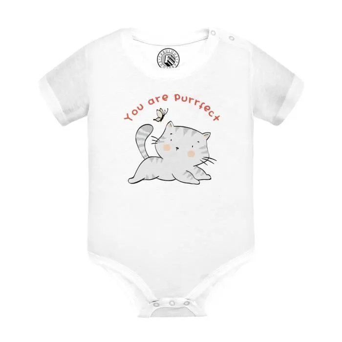 Body Bébé Manche Courte Blanc You are Purrfect Chat Illustration Chaton-0
