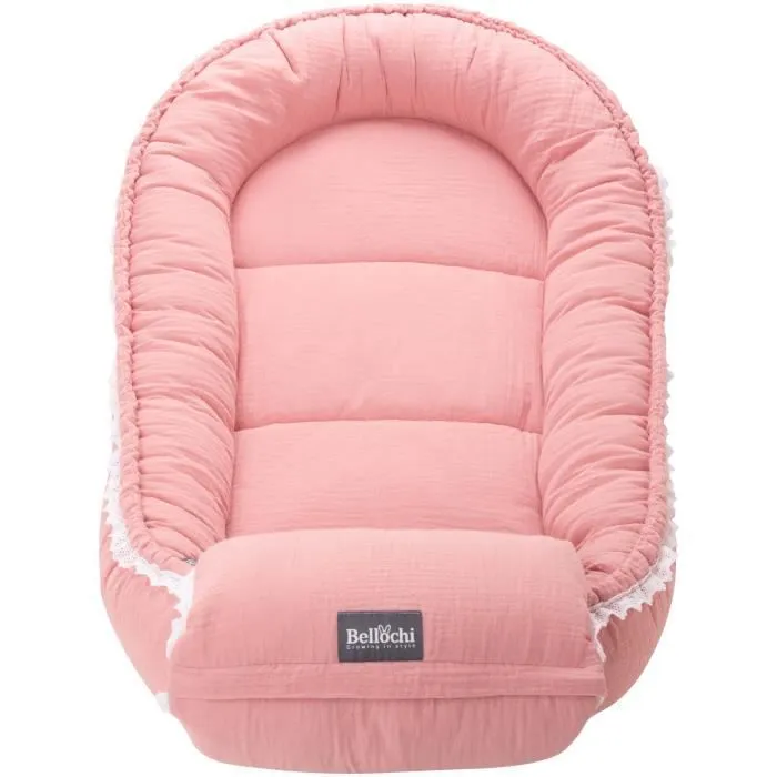 Bellochi Reducteur de Lit Bebe Cale Bebe pour Lit Cocon Bebe - Coton et Velours 90x60cm - Nid de Bebe - Cuddly Muslin Pink-3