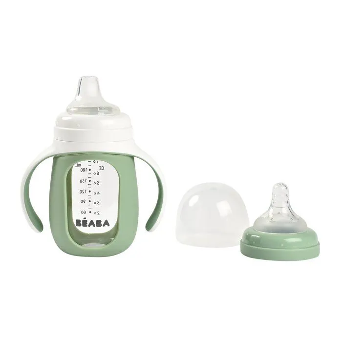 Biberon d'apprentissage en verre 2 en 1 - 210ml Vert sauge-2