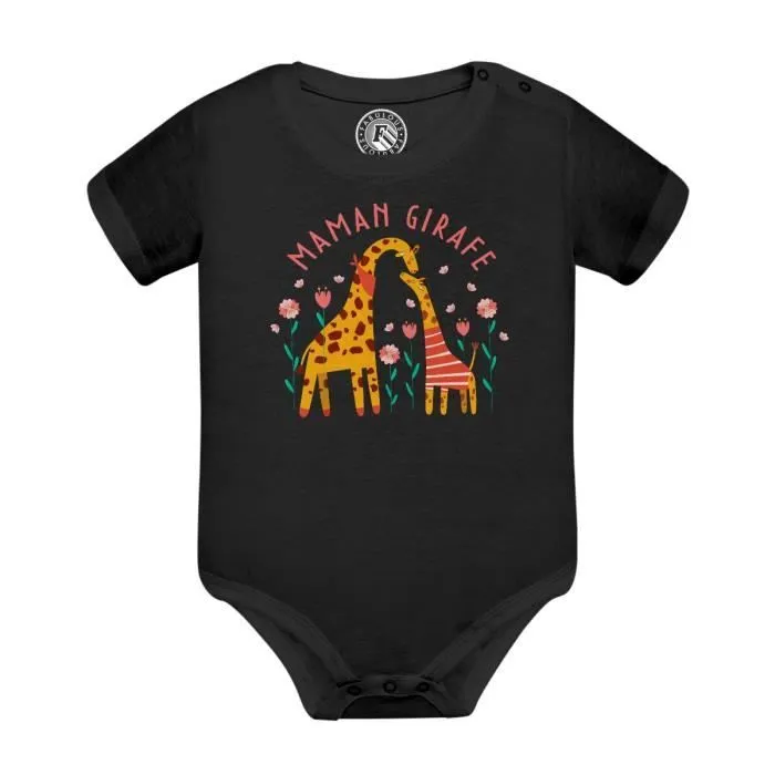 Body Bébé Manche Courte Noir Sophie la Maman Girafe Dessin Illustration-0