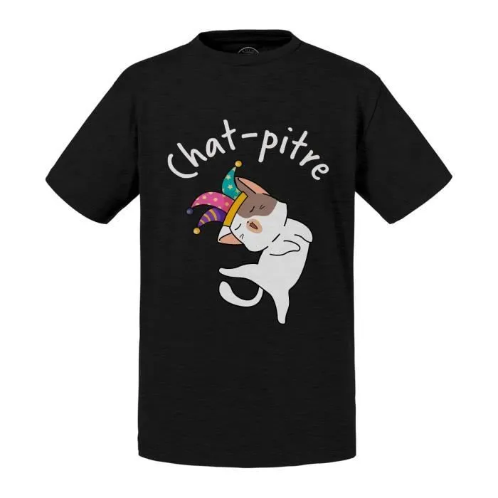T-shirt Enfant Noir Chat pitre Chaton Humour Jeu de mot Dessin-0