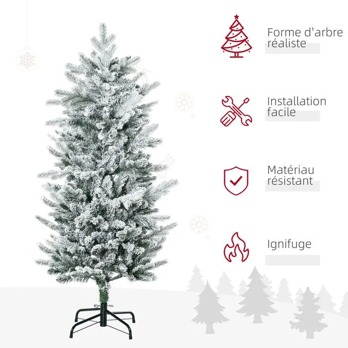 Sapin de Noël artificiel 135 cm - HOMCOM - pin naturel enneigé - 267 branches de neige - ouverture automatique - base en acier-4
