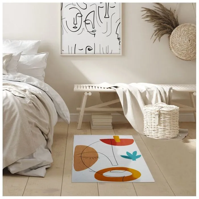 Tapis imprimé - Arty - 50 x 80 cm - Coton - Blanc - Moderne-3