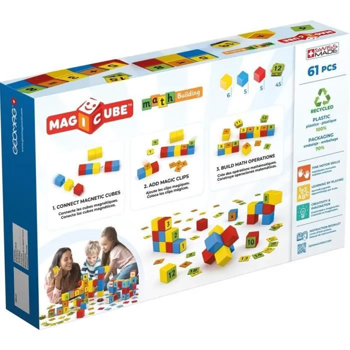 Jeux de construction - GEOMAG - Magicube Math Building Recycled Clips - 61 pièces - Plastique recyclé - Mixte-1