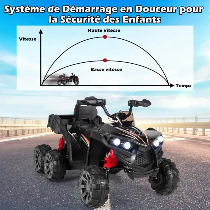 COSTWAY Quad Électrique 12V pour Enfants, avec 6 Roues, 4 Moteurs, Coffre Arrière, LED, Musique, Histoire, USB, 3+ Ans, Noir-2