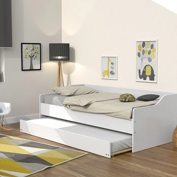 Lit gigogne SWEET 90x200 + 2 sommiers + 1 tiroir-lit/ Blanc-0