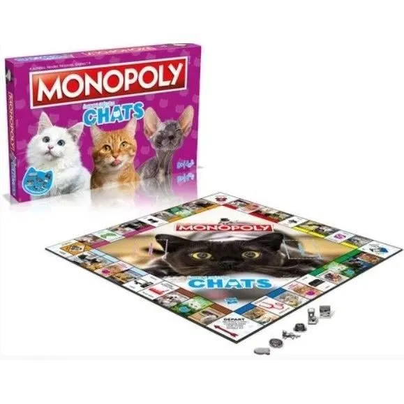 Monopoly Chats - Jeu de société - WINNING MOVES - Monopoly mettant en vedette les chats dans différents lieux.-0