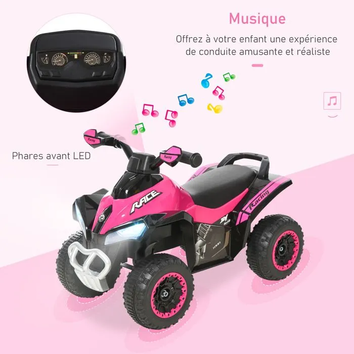 Porteur enfants quad tout terrain HOMCOM - Rose et noir - 67x38x44cm - Effets lumineux et sonores-4