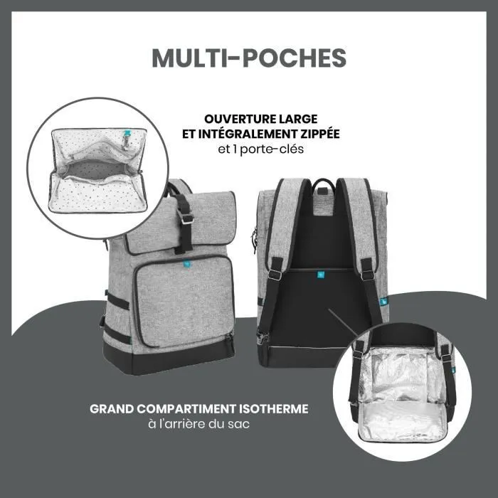 Babymoov Sac à dos à langer Le Sancy, Capacité ajustable 26 à 36L, Smokey-3