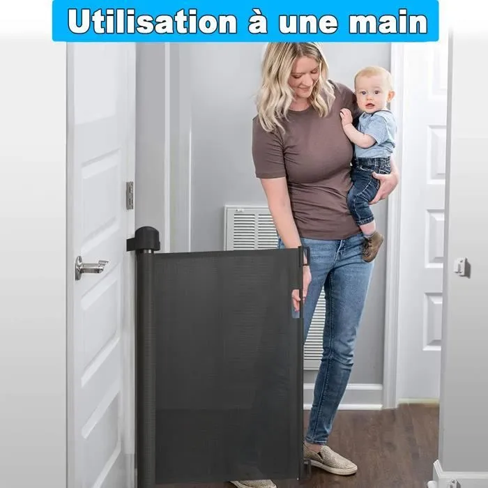 LZQ Barrière de sécurité Roll pour bébés et animaux domestiques, 0-180cm, 87 cm de haut Barrière bébé, Noir-3