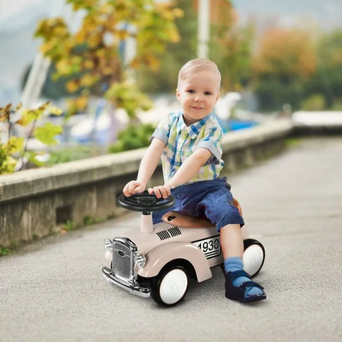 Porteur enfant voiture de collection rétro coffre butée arrière anti-basculement klaxon beige-1