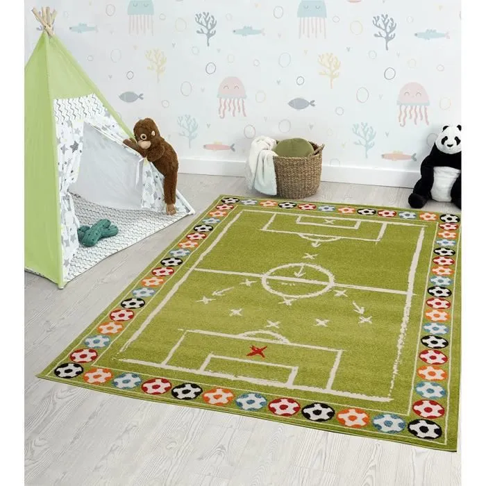 the carpet Sound Soccer - tapis moderne pour chambre d'enfant, - facile d'entretien - terrain de foot - vert - 140 x 200 cm-0