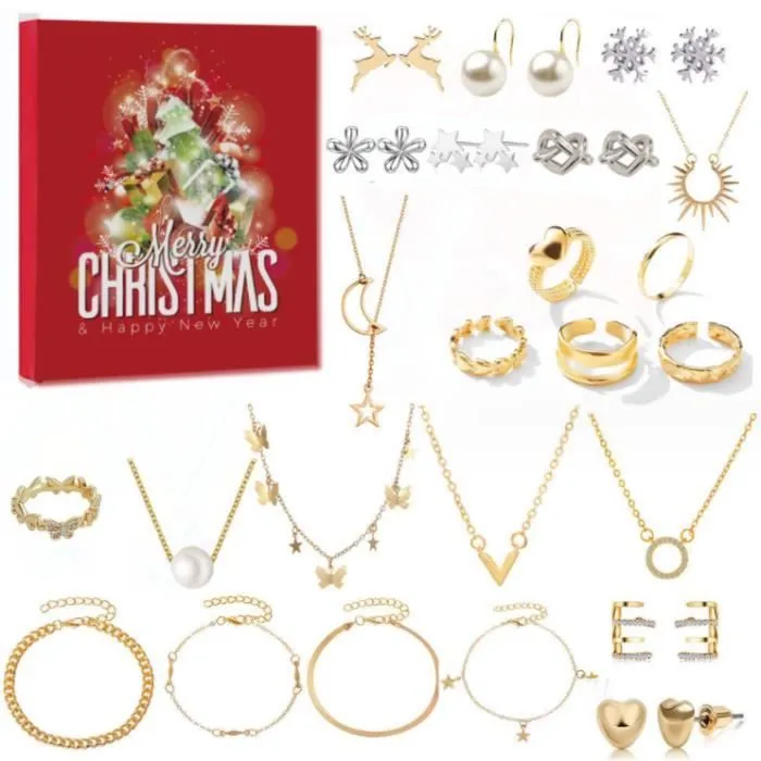 Calendrier de l'Avent Bijoux - Marque - Modèle - Collier Boucles d'oreilles Bracelet Anneaux - Blanc-0