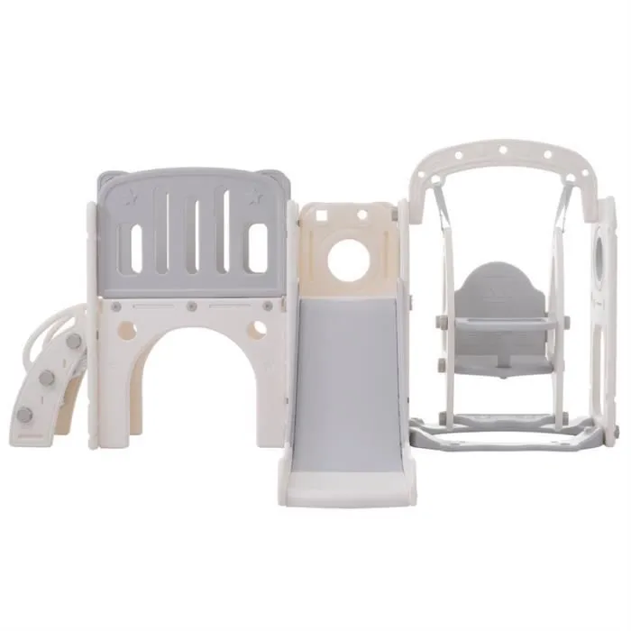 Toboggan 7 en 1 - Cub Kids - Gris - Balançoire - Panier de basket - Escalier-1
