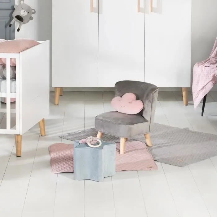ROBA Fauteuil Enfant en Velours Lil Sofa - Style Scandinave - Pieds en Bois Massif - Gris-1