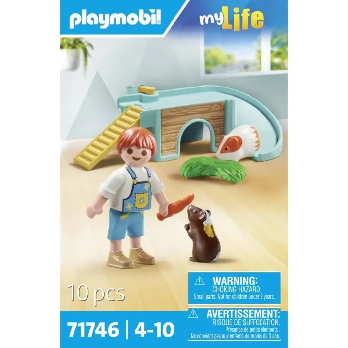PLAYMOBIL 71746 Enfant avec 2 cochons d'Inde et aire de jeux, My Life, 10 pièces, Dès 4 ans-4