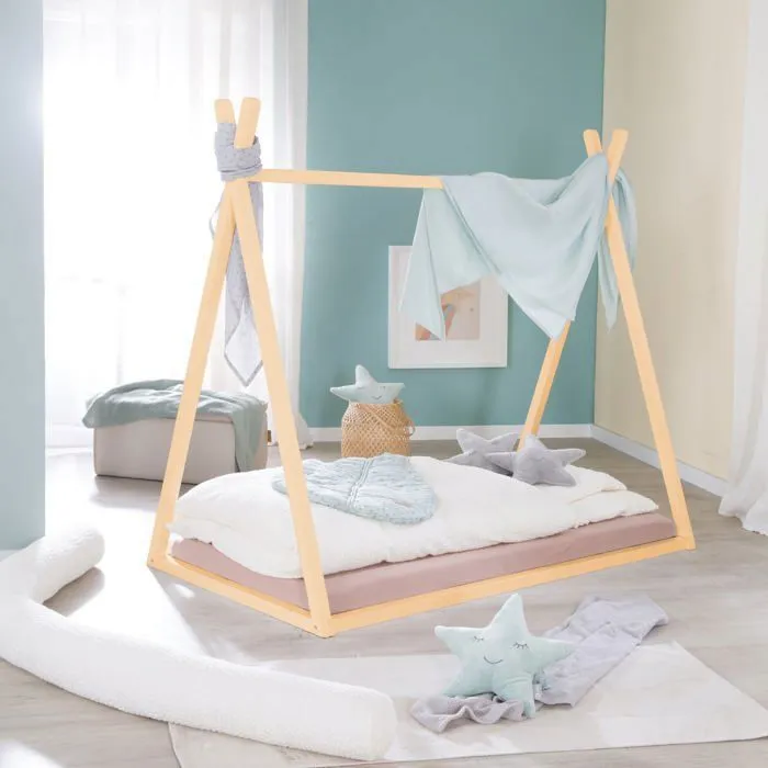 Lit Tipi 70 x 140 cm pour Enfants ROBA - Bambou Certifié FSC - Lit Indien pour Garçon et Fille - Finition Naturelle-5