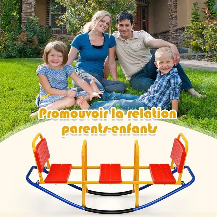 COSTWAY Balançoire à Bascule 2-3 Enfants Trébuchet en Métal Tape-Cul pour Jardin avec Poignées 3 - 8 Ans Station de Jeu Extérieure-4