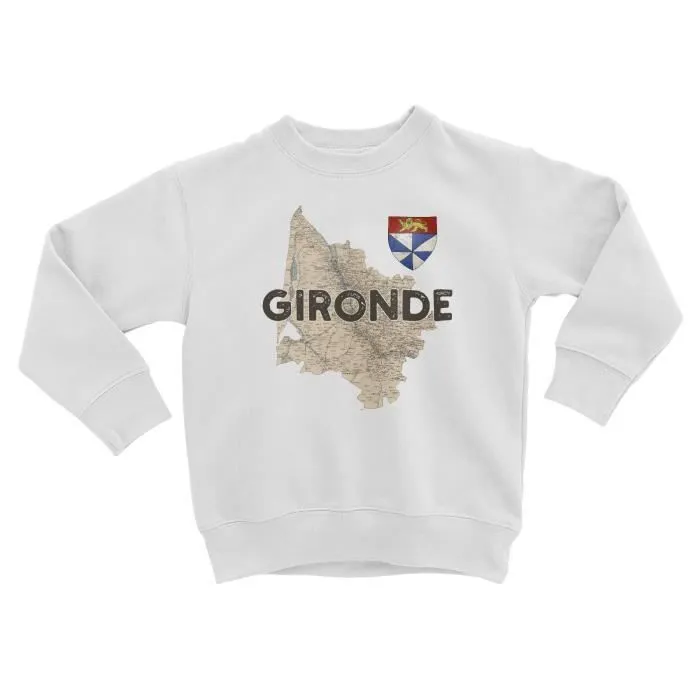 Sweatshirt Enfant Gironde 33 Departement Bordeaux Carte Ancienne Nouvelle Aquitaine-0