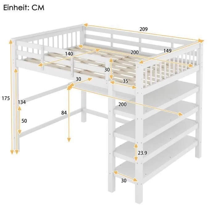 Lit mezzanine - DREAMMESPACE - 140x200 cm - Bureau intégré - Blanc - 2 places-3