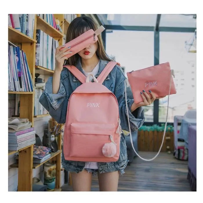 Sac à dos - Rose - Collège - Tissu Oxford - 40x29x13CM - 3 pièces incluses-1